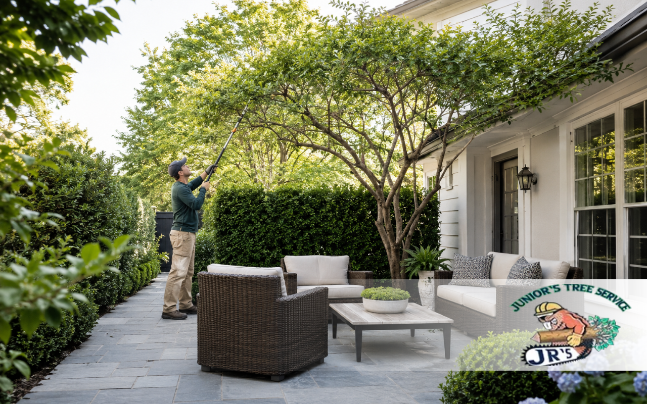 Small Tree Trimming Around Outdoor Spaces Enhances Everyday Comfort